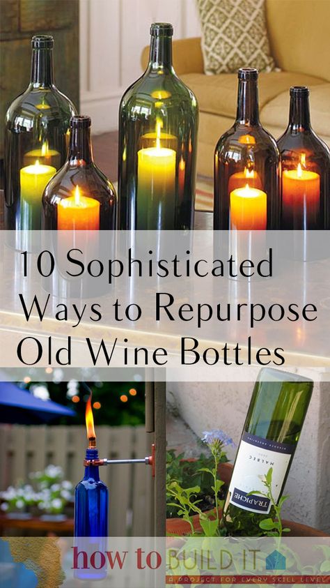 10 Sophisticated Wine Bottle Crafts | How To Build It Reuse Wine Bottles, Repurposed Wine Bottles, Wine Bottle Project, Old Wine Bottles, Bottle Projects, Wine Crafts, Wine Bottle Ideas, Bottles Diy, Bottle Diy Crafts