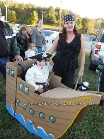 Another Halloween, another great wheelchair costume for now 6 year old William Joel!  This year I simply acquired 3 large pieces of cardboard fr Peter Pan Halloween, Wheelchair Costumes, Pirate Costumes, Peter Pan Party, Halloween Goodie Bags, Pirate Halloween, Homemade Costumes, Trunk Or Treat, Family Costumes