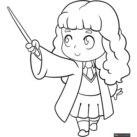 Free Hermione Granger from Harry Potter Coloring Page for Kids Hermione Granger Drawing, Harry Potter Drawings Easy, Harry Potter Coloring Pages, Harry Potter Colors, Easy Drawing Guides, Free Printable Coloring Sheets, Cute Harry Potter, Drawing Guides, Harry Potter Drawings