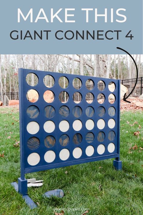 Looking for a fun yard game to play with friends and family? Make this DIY Connect 4 game! Finished with @cabotstain Solid Color Stain and Sealer in Newburyport Blue to celebrate the 2023 Trend of the Year: Outdoor Gathering Spaces! Connect 4 Yard Game, Diy Connect 4, Giant Connect 4, Backyard Games Diy, Connect 4 Game, Giant Outdoor Games, Giant Connect Four, Giant Yard Games, Outdoor Yard Games