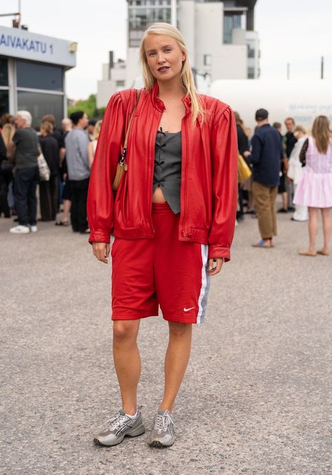 Mette - Hel Looks - Street Style from Helsinki Helsinki Street Style, Helsinki Fashion, Hel Looks, Nike Basketball Shorts, Street Style Blog, Asics Running Shoes, Looks Street Style, Track Shorts, Vintage Leather Jacket