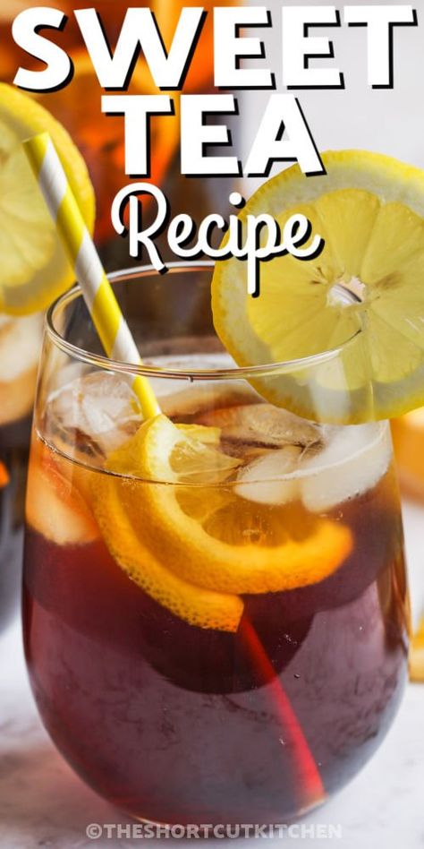 This Easy Sweet Tea Recipe is a southern favorite and for good reason!  It's cool and refreshing, perfect for hot summer days. The sugar can be adjusted to make the tea more or less sweet, or add lemonade or peach flavors to change up the flavor profile. Why not make make an adult cocktail with a splash of vodka, or follow the recipe to the T for the best sweet tea ever. #sweettearecipe #southernsweettea #besteasysweettea #theshortcutkitchen Best Sweet Tea, Tea Concentrate Recipe, Sweet Tea Recipe, Sweet Tea Recipes, Fuzzy Navel, Iced Tea Lemonade, Southern Sweet Tea, Wine Spritzer, Red Rose Tea