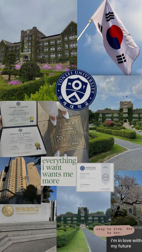 Seoul, Yonsei University, South Korea, Vision board University Wallpaper Motivation, Yonsei University Aesthetic, Snu Korea, University Aesthetic Wallpaper, Korea Vision Board, Study In Korea, University Goals, University Wallpaper, Studies Motivation