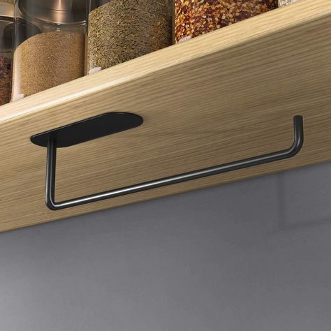 2-Pack Kitchen Paper Towel Holders Roll Racks Under Cupboard Adhesive Set, Matte Black Mountable Under Cabinet Hanger for Bathroom Storage: Amazon.ca: Home & Kitchen Under Shelf Paper Towel Holder, Kitchen Cloth Holder, Kitchen Countertop Decor, Paper Towel Holders, Kitchen Roll Holder, Kitchen Paper Towel, Towel Holders, Kitchen Organization Diy, Small Kitchen Decor