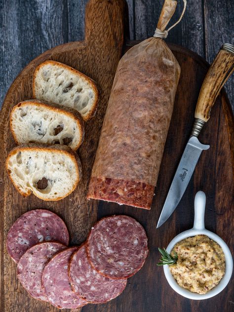 Venison Salami Cotto - Wildgame Gourmet Venison Boudin Recipe, Deer Salami Recipes, Italian Venison Sausage Recipe, Venison Sausage, Venison Sausage Recipe, Elk Summer Sausage Recipes, Venison Salami Recipe, Homemade Venison Sausage Recipes, Cotto Salami Recipes