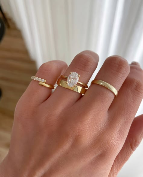 A stunning Oval Solitaire paired with: ⁠ ⁠ 🤍 4mm Classic Flat Band  ⁠ Ring Details:⁠ Emily Oval Solitaire with Tapered Band  1.50ct | E | VVS2 Timeless Engagement Rings Thick Band, Flat Gold Wedding Band With Oval Engagement Ring, Gold Wedding Bands Women Oval Ring, Tapered Oval Engagement Ring, Oval Ring With Thick Band, Oval Ring With Thick Wedding Band, Wedding Ring With Thick Band, Oval Engagement Ring Thick Gold Band, Wedding Band With Oval Solitaire