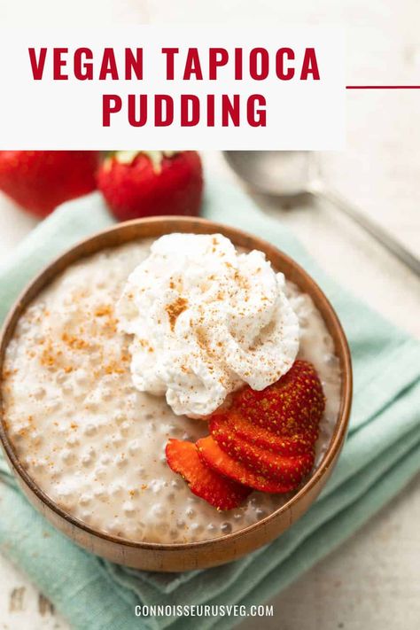 This vegan tapioca pudding is rich, creamy, and bursting with delightful tapioca pearls. A sweet dairy-free treat that's easy to make with just a handful of ingredients. Tapioca Pudding Vegan, Vegan Tapioca Pudding Recipe, Dairy Free Tapioca Pudding, Tapioca Pearls Recipe, Vegan Tapioca Pudding, Vegan Puddings, Coconut Tapioca Pudding, Tapioca Dessert, Tapioca Recipes