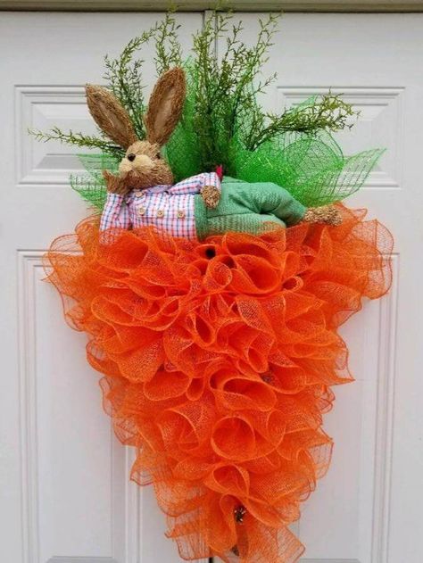 Easter Wreath Ideas, Easter Wreaths For Front Door, Bunny Door Wreath, Door Mesh, Wreaths St Patricks, Easter Door Wreaths, Easter Crafts For Adults, Easter Door Decor, Easter Spring Wreath