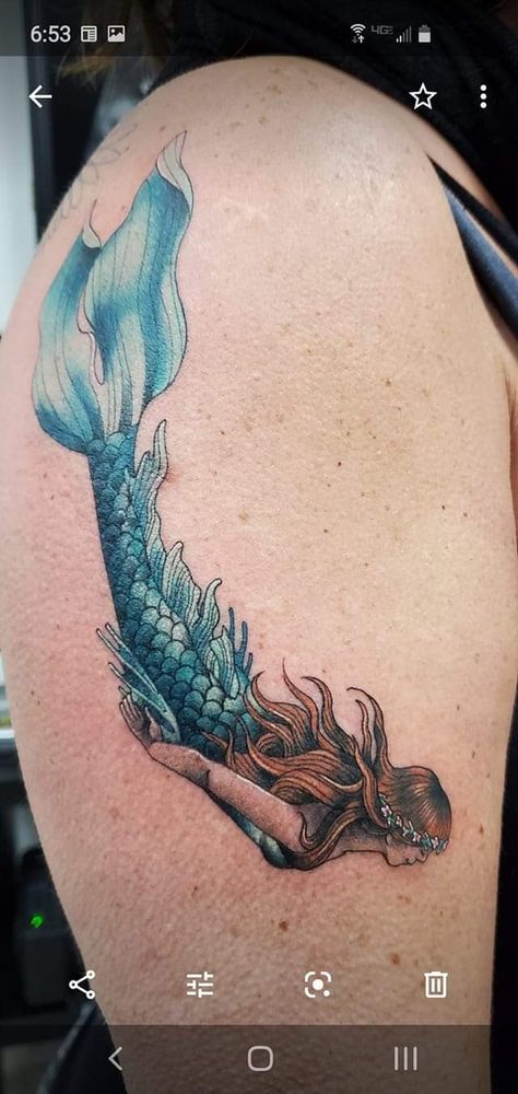 Mermaid Tail Tattoos For Women, Color Mermaid Tattoo, Watercolor Mermaid Tattoo, Mermaid Tail Tattoo, Mermaid Sleeve Tattoos, Mermaid Tattoo Designs, Dad Tattoo, Mermaid Stuff, Water Tattoo