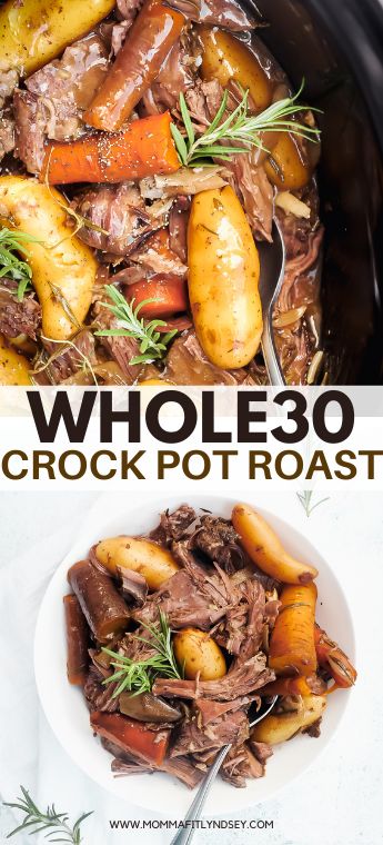 The best Whole30 pot roast to make in the slow cooker or crockpot. Easy pot roast recipe with simple seasonings that your entire family will love! Whole30 Roast, Paleo Pot Roast, Roast With Potatoes And Carrots, Pot Roast With Potatoes, Roast Slow Cooker, Roast Crockpot, Crock Pot Roast, Beef Roast Crock Pot, Slow Cooker Pot Roast Recipes