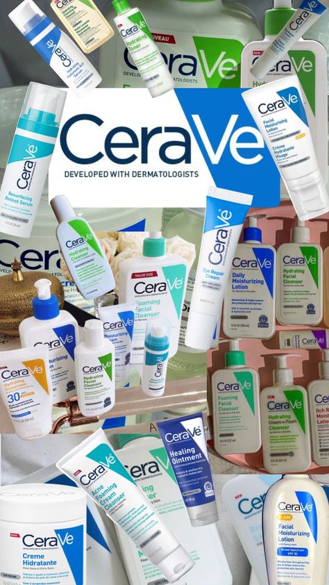 Cerave Skincare Aesthetic, Brand Collage, Skincare Basic, Cera Ve, Kawaii Logo, Cerave Skincare, Basic Skin Care, Basic Skin Care Routine, Hydrating Toner