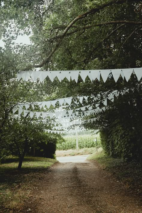 White Wedding Bunting Country Lane Georgia Rachael #wedding #bunting Wedding Bunting Ideas, Rag Bunting, Garden Bunting, Bunting Ideas, British Wedding, Wedding Bunting, E E Cummings, Countryside Wedding, Whimsical Wonderland