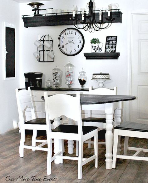 A husband and wife bought a fixer-upper home—see how they got the gorgeous kitchen we all want (without spending tons!) Black And White Farmhouse Kitchen, Farmhouse Kitchen On A Budget, Farmhouse Style Kitchen Table, White Farmhouse Table, Black And White Dining Room, Black And White Farmhouse, Black Kitchen Table, Farmhouse Kitchen Table, Rustic Dining Room Table