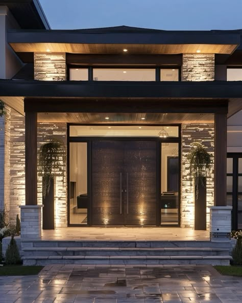 Front Door Ideas Modern Entrance, Glass Entrance Doors Modern, House Main Entrance Ideas, Big Front Doors Modern, House Front Door Design Entrance, Huge Front Door, Front Entrance Ideas Exterior Modern, Modern House Entrance Door, Front Door Porch Ideas Entrance