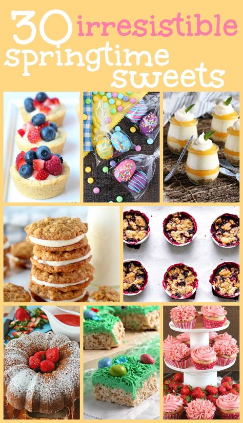 30 Irresistible Springtime Sweets - A collection of 30 sweet recipes that are perfect for Springtime celebrations, including Easter-themed treats, Carrot Cake Treats, Fruity Desserts, and Gorgeous Spring Cakes Easy Delicious Dessert, Cake Treats, Creative Treats, Easy Spring Recipes, Themed Treats, Spring Baking, Fantastic Recipes, Spring Treats, Yummy Desserts Easy