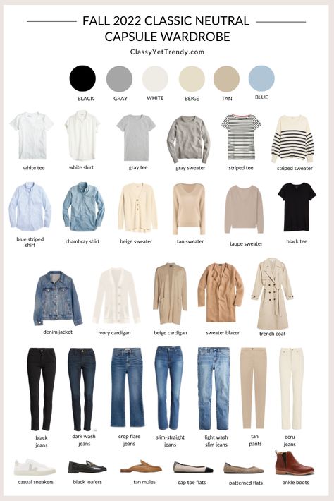 My 30-Piece FALL 2022 Neutral Capsule Wardrobe - Flatlay Denim Minimalist Style, Capsule Wardrobe 2022 Amazon, Neutral Colors Capsule Wardrobe, Coastal Fall Capsule Wardrobe, Classic Wardrobe Shoes, Fall Capsule Wardrobe 2022 Minimalist, Coastal Fall Wardrobe, Classy Yet Trendy Fall 2022, London Capsule Wardrobe Fall