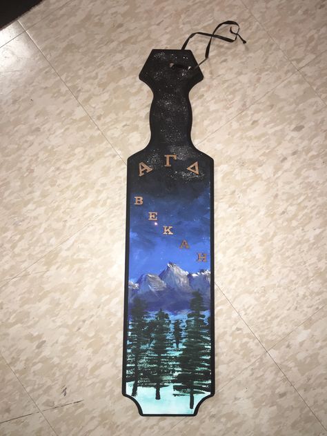 Paddle board night sky trees mountains outdoorsy~thank you Bob Ross Big Little Paddles, Board Night, Greek Paddles, Kappa Kappa Psi, Alpha Epsilon Phi, Sorority Paddles, Tri Sigma, Forest Sunset, Phi Sigma Sigma