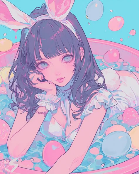 Art Pfps, Solo Pfp, Easter Bunny Girl, Pink Instagram, Easter Art, Easter Girl, Anime Wallpapers, Bunny Girl, Kawaii Art