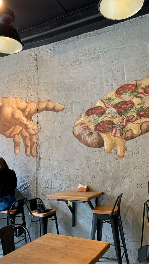 Pizza Restaurant Decor Ideas, Pizza Place Design, Pizza Restaurant Design Interior Ideas, Small Pizzeria Design Interior, Fastfood Design Interiors, Pizzaria Decor, Burger Restaurant Interior, Pizza Restaurant Aesthetic, Pizzeria Design Interior