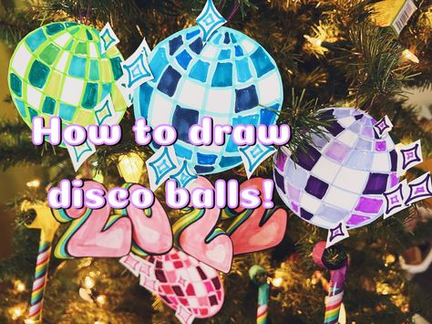 Disco Ball Art Lesson, Disco Crafts For Kids, Disco Ball Art Project, Disco Ball Crafts For Kids, Sphere Composition, Disco Ball Craft, Disco Art, Concert Art, Art Disco