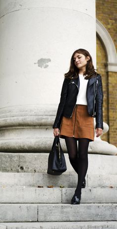 Suede Mini Skirt on Pinterest | Fedora Outfit, G Star Raw and ... Suede Skirt Outfit, Brown Suede Skirt, Black Leather Moto Jacket, Winter Skirt Outfit, Rock Outfit, Tall Fashion, Brown Skirt, Suede Mini Skirt, Miniskirt Outfits