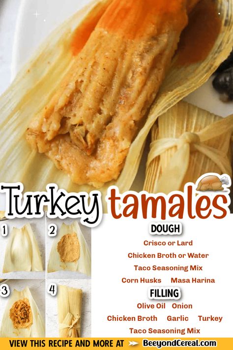 Flavored Masa For Tamales, Turkey Tamales Recipes, Tamales Flavors, Tamale Sauce Recipe Easy, Thanksgiving Tamales, Tamale Flavors, Mexican Thanksgiving Recipes, Tamale Filling Recipe, Sweet Tamales Recipe