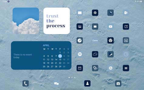 Samsung Tab Homescreen, Samsung Tablet Wallpaper Aesthetic, Samsung Tablet Wallpaper, Blue Aesthetic Homescreen, Tablet Theme, Layout Homescreen, Icon Changer, Tablet Organizer, Ipad Inspo