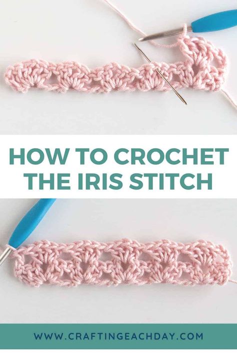 Learn to crochet the iris stitch with a step by step photo tutorials. Visual learners will also find a video tutorial too. Iris Stitch Crochet, Crochet Iris Stitch, Crochet Iris, Crochet Washcloth Free, Crochet Washcloth Pattern, Crochet Baby Hat Patterns, Dishcloth Crochet Pattern, Washcloth Pattern, Crochet Dishcloth