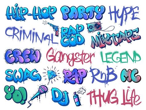 Rap graffiti hiphop legend rnb party and... | Premium Vector #Freepik #vector #street-art #graffiti-art #rap #graffiti Hip Hop Font, Crew Quote, Hiphop Graffiti, Chicago Street Art, Colorful Lettering, Street Art Paris, Hip Hop Quotes, Paint Texture, Graffiti Lettering Fonts