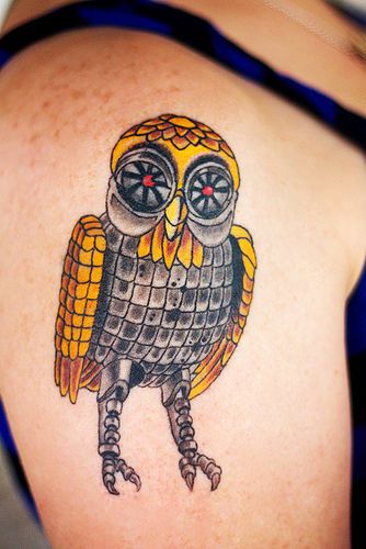 Bubo by Heather Leah Kennedy, via Flickr Clash Of The Titans Tattoo, Simple Owl Tattoo, Baby Owl Tattoos, Mens Owl Tattoo, Colorful Owl Tattoo, Owl Tattoo Drawings, Cute Owl Tattoo, Cute Animal Tattoos, Pagan Tattoo