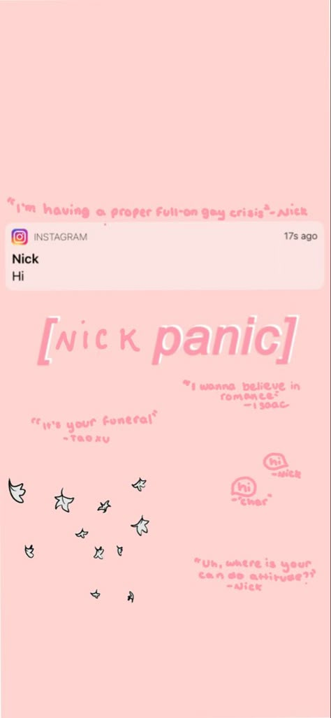 a light pink background with a text message from 'nick' and heartstopper quotes which is a tv show on netflix. Wallpaper With Notification, Heartstopper Live Wallpaper, Quotes From Heartstopper, Heartstopper Text Messages, Kit Connor Quotes, Hearstopper Quotes, Heartstopper Christmas Wallpaper, Nick Nelson Quotes, Heart Stopper Quotes