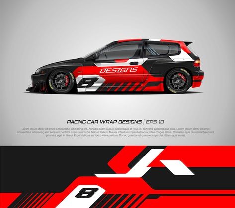 Hatchback car wrap racing livery Premium... | Premium Vector #Freepik #vector #background #car #abstract #cover Racing Livery, Livery Design, Automotive Logo Design, Race Car Driving, Cars Aesthetic, Car Luxury, Hatchback Cars, Racing Design, Porsche Sports Car