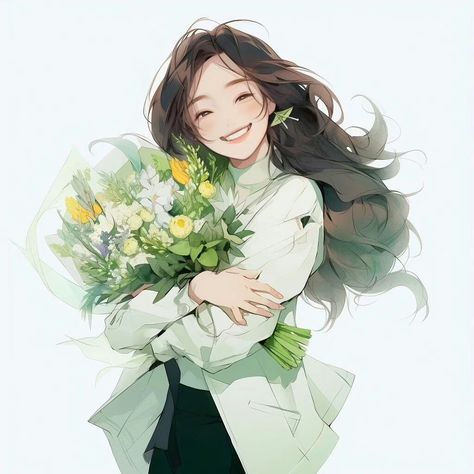 Avatar Tiktok, Toothy Smile, Monthly Ideas, Holding Flowers, Art Fan, Art Anime, Cute Art, Avatar, Anime Art