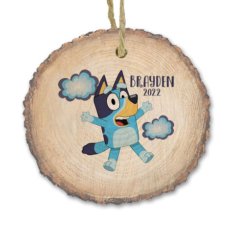 Personalized bluey healer dog ornament, Kids Christmas ornament, blue pup ornament, natural wood slice ornament #ad #bluey #blueyornament #christmasornament #christmasgiftideas #kids Bluey Ornaments Diy, Bluey Christmas Ornament, Bluey Ornament Diy, Wood Slice Ideas, Slice Ideas, Wood Slice Ornaments, Kids Christmas Ornaments, Tree Slices, Natural Tree