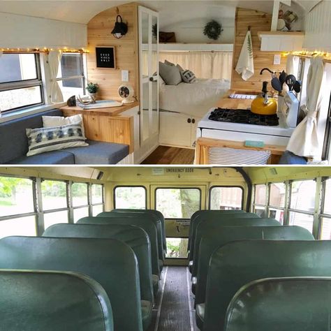 School Bus Interior, Bus Interior Design, Short School Bus, Bus Remodel, Camper Home, School Bus Tiny House, School Bus Camper, Productive Weekend, School Bus House