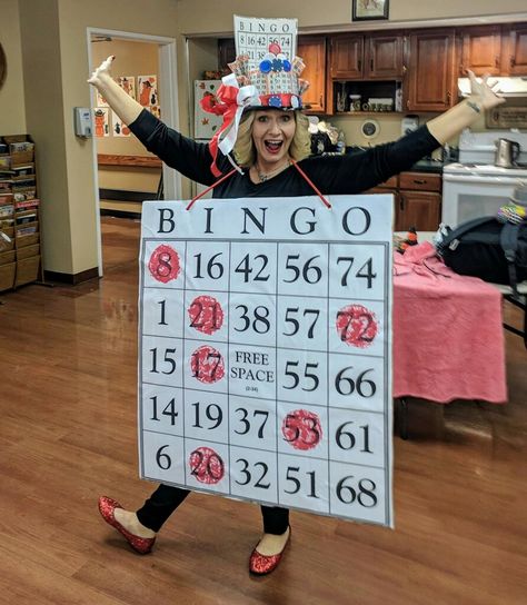 Game Night Halloween Costume, Game Show Halloween Costumes, Diy Board Game Costumes, Bingo Costume Ideas, Nursing Home Costume Ideas, Bingo Halloween Costumes, Board Game Halloween Costumes, Game Halloween Costumes, Bingo Costume