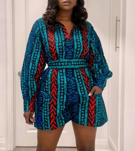 Ankara Shorts, Playsuit Outfit, African Bohemian, Wrap Playsuit, Rich Auntie, Playsuits Outfit, Ankara Clothing, Ankara Short Gown Styles, African Fabric Dress