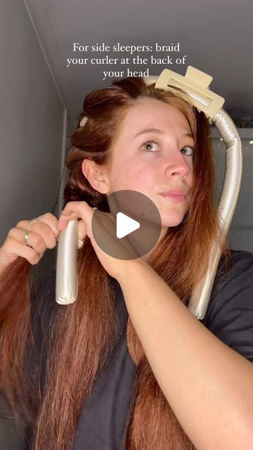 𝗔𝘀𝗵𝗹𝗲𝗶𝗴𝗵 𝗠𝗨𝗔 on Instagram: "Best hack for side sleepers!!  Use the braided method to braid your heatless curler at the back of your head. Keeping the space free at the sides for you to sleep comfortably🫶🏻✨ - - @rehabyourhair Heatless curler  #heatless #heatlesscurls #heatlesswaves #heatlesshair #heatlesscurlsovernight #overnightblowout #overnightcurls #sidesleeper" Heatless Curls Overnight Side Sleeper, How To Put In Heatless Curlers, Heartless Hair Curler, Heatless Curls Side Sleeper, Heartless Curls For Side Sleepers, Heartless Hair Curler Tutorial, Heartless Curler, Overnight Curls Side Sleeper, Curlers Tutorial