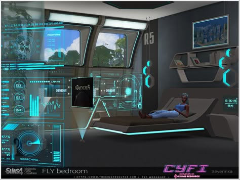 Futuristic Bed, Futuristic Rooms, Cyberpunk House, Punk House, Futuristic Bedroom, Lotes The Sims 4, Sims 4 Bedroom, Sims 4 Cc Folder, Sims Games