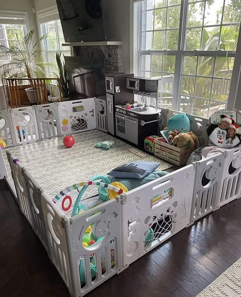 Baby Play Area, Toddler Play Area, Baby Play Areas, Mudroom Bench With Storage, Cozy Baby Room, Baby Playroom, Newborn Mom, Baby Life Hacks, Baby Gadgets