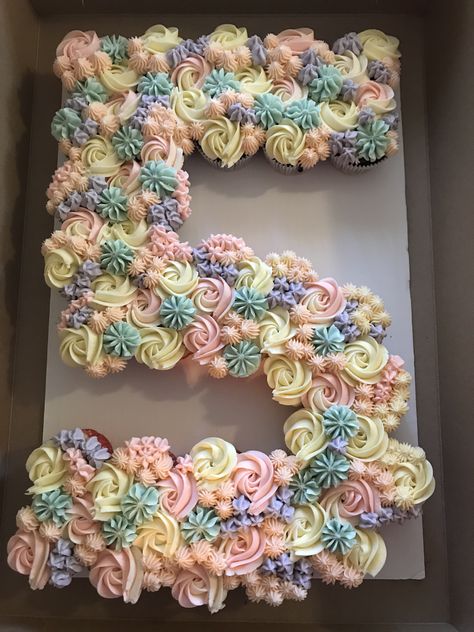 Cupcake cake 5 pastel colours Pull Apart 2 Cupcake Cake, Number Cake 50 50th Anniversary, 5 Shaped Cupcake Cake, Number Five Cupcake Cake, Two Sweet Cupcake Cake, Number 5 Unicorn Cupcake Cake, Letter A Cupcake Cake, Pull Apart Cupcake Cake Letters, Letter Pull Apart Cupcakes