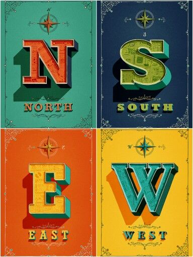 North, South, East, West Typography and Design North East South West, North South East West, West East, Wind Vane, Cool Science Facts, Class 8, Readers Workshop, Compass Rose, Poster Ideas