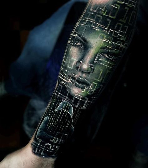 Hacker inspired forearm piece I did earlier this week :) much fun! Chosen as my client is a computer hacker, was a cool cpl days! Will be part of a bigger piece eventually! Done with @worldfamousink @inkjecta @officialh2ocean @killerinktattoo @tatlite #computerhacker #tattoo #mrrobot #hacker Hacker Tattoo, Unique Forearm Tattoos, Tatoo 3d, Full Sleeve Tattoo Design, 3d Tattoos, Full Sleeve Tattoos, Full Sleeve Tattoo, 3d Tattoo, Best Sleeve Tattoos