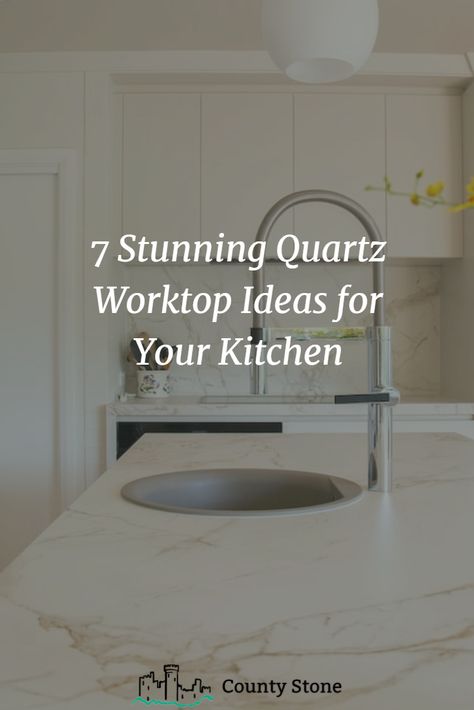 Kitchen Worktops Quartz, White Quartz Worktop, Kitchen Worktop Styling, Marble Worktop Kitchen, Kitchen Worktop Ideas, Kitchen Top Quartz, Worktop Ideas, White Kitchen Worktop, Marble Kitchen Worktops