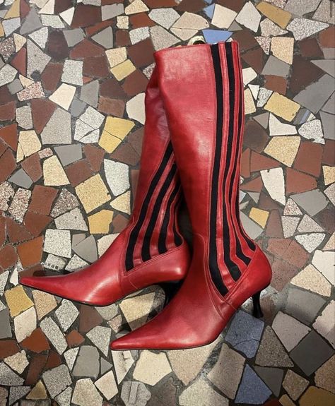 Red leather boots