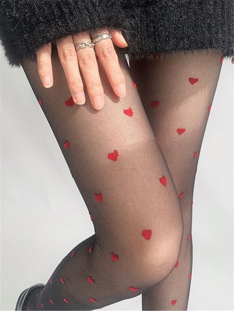 Red Collar Polyamide Plain Embellished Women Socks & Hosiery Red Heart Design, Heart Tights, Cute Tights, Birthday Festival, Over The Calf Socks, Festival Celebration, Opaque Tights, Women Socks, Christmas Outfits