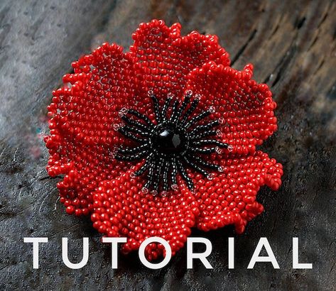 Floral Beadwork Brooches and Earrings by KHandsjewelry - The Beading Gem's Journal Beaded Poppy, Poppy Tutorial, Seed Bead Tutorials, Poppy Pins, Free Jewellery Making Tutorials, Poppy Brooches, Beaded Flowers Patterns, Seed Bead Flowers, Beadwork Tutorial