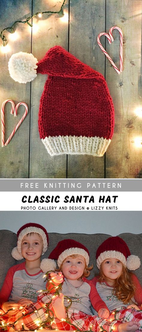 Classic Santa Knitting Hat with Free Pattern | Pattern Center Knitted Santa, Knitting Projects Sweaters, Santa Hat Pattern, Baby Hat Free Pattern, Knitting Projects Free, Christmas Knitting Patterns Free, Knitting Hat, Knitting Patterns Free Beginner, Knitting Patterns Free Sweater