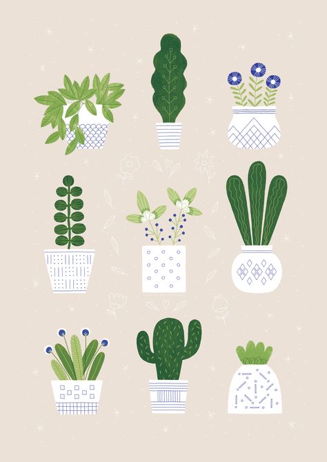 Pots Illustration, Illustration Plants, Plants And Pots, Plant App, Plant Cartoon, Plant Doodle, Ipad Painting, Plant Pot Design, Plant Icon