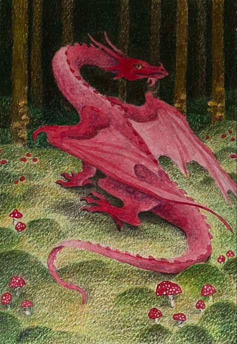 Dragons Aesthetic Drawing, Dragon Drawing Aesthetic, Medieval Creatures Art, How To Paint A Dragon, Medieval Dragon Drawing, Medieval Dragon Art, Medieval Dragon Illustration, Magic Book Drawing, Storybook Dragon